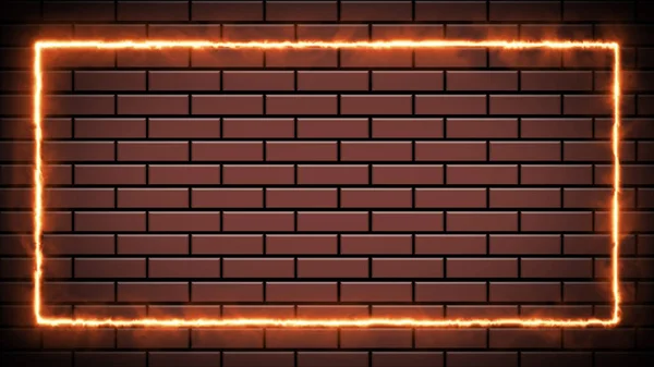 Oranje Gekleurde Brandende Neon Teken Rechthoek Animatie Een Bakstenen Muur — Stockfoto