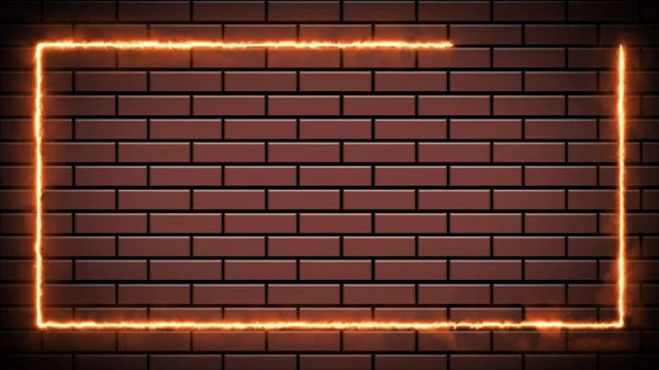 Oranje Gekleurde Brandende Neon Teken Rechthoek Animatie Een Bakstenen Muur — Stockfoto