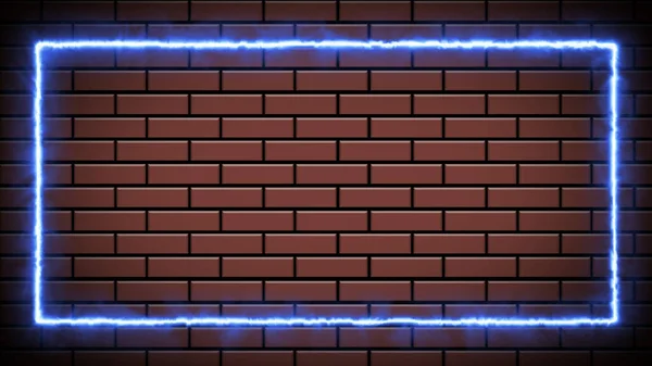 Digitální Vykreslování Abstraktní Retro Styl Modré Neonové Znamení Cihlové Zdi — Stock fotografie