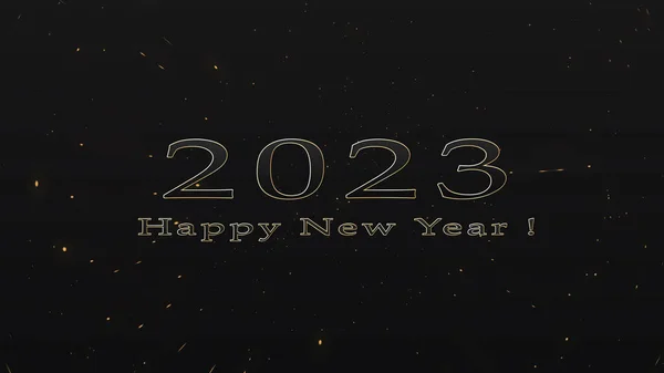 2023 Feliz Ano Novo Animação Texto Fundo Preto Texto Metálico — Fotografia de Stock