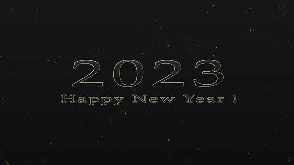 2023 Happy New Year Tekst Animatie Zwarte Achtergrond Metallic Tekst — Stockfoto