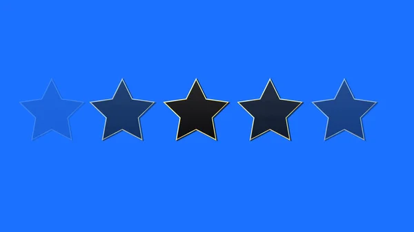 Glowing metallic stars with gold border transition, 5-star rating animation in blue screen chroma key background. Swipe transition animation in high quality.