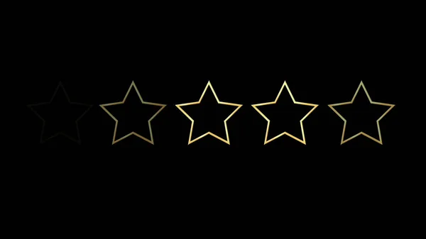 Glödande Metalliska Stjärnor Med Guldkant Övergång Stjärnig Rating Animation Svep — Stockfoto