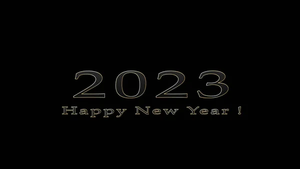 2023 Happy New Year Κείμενο Animation Μαύρο Φόντο Μεταλλικό Κείμενο — Φωτογραφία Αρχείου