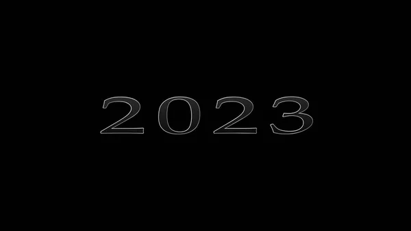 2023新年快乐文字动画 黑色背景 金属色 带有金色边框 — 图库照片
