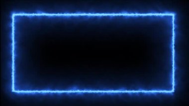 4K 60FPS RGBA 'daki bir tuğla duvarda 3D soyut retro tarzı mavi renkli işaret levhası. Yüksek kalitede dikdörtgen neon ışığı.