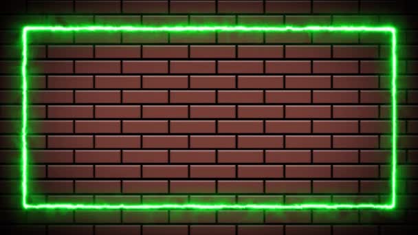 Digitální Vykreslování Abstraktní Retro Styl Barevný Neon Znamení Cihlové Zdi — Stock video