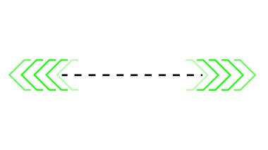 Beyaz noktalı hareket grafikleriyle ayrılmış iki kırmızı ok. Genişliği, uzunluğu vs. işaretlemek için kullanılabilir..