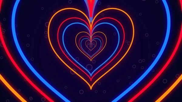 Colorful glowing neon-like heart tunnel background for Valentine\'s Day, Mother\'s Day, and Romantic motion graphic background in high resolution. Infinite Heart Tunnel.