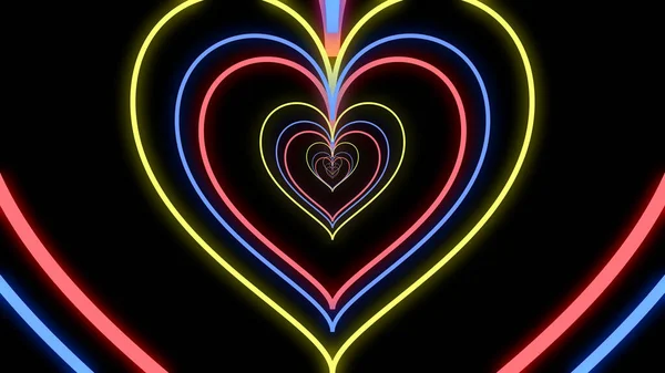 Colorful glowing neon-like heart tunnel background for Valentine's Day, Mother's Day, and Romantic motion graphic background in high resolution. Infinite Heart Tunnel.