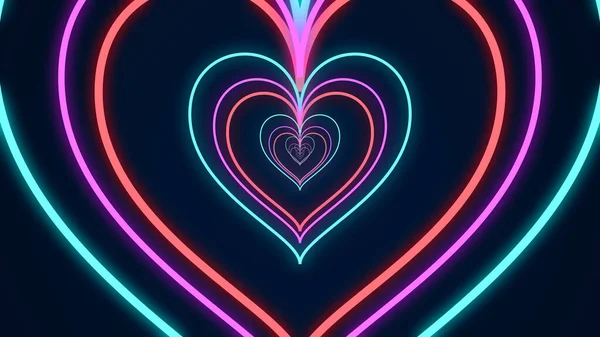 Colorful glowing neon-like heart tunnel background for Valentine\'s Day, Mother\'s Day, and Romantic motion graphic background in high resolution. Infinite Heart Tunnel.