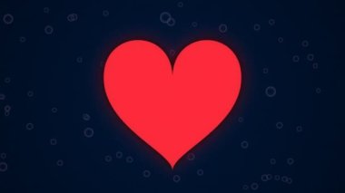 Glowing red colored beating heart, Heart Beat with some white bubbles in dark blue colored background 4K. Concept of Valentine's Day, Mother's Day, Women's Day, etc. Love Romantic abstract animation.