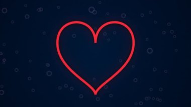 Glowing red colored beating heart, Heart Beat with some white bubbles in dark blue colored background 4K. Concept of Valentine's Day, Mother's Day, Women's Day, etc. Love Romantic abstract animation.