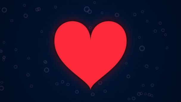 Червоний Колір Серце Серце Деякими Білими Бульбашками Темно Синьому Фоні — стокове відео