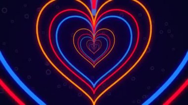 Colorful glowing neon-like heart tunnel background for Valentine's Day, Mother's Day, and Romantic motion graphic background in 4K resolution. Infinite Heart Tunnel. 4K seamless looping bg.