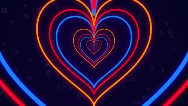 Colorful Glowing Neon Heart Tunnel Background Valentine Day Mother Day — Vídeo de Stock