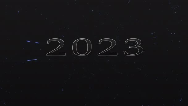 2023 Новогодняя Анимация Текста Черном Фоне Метатекстом Золотой Окантовкой 60Fps — стоковое видео