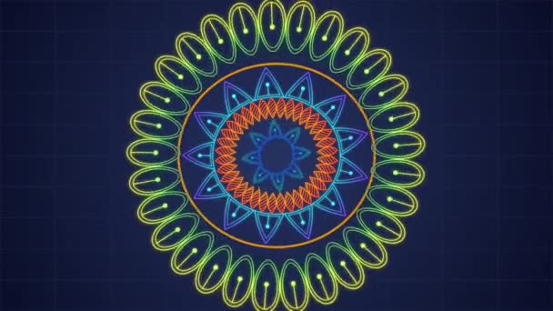 Eenvoudige Kleurrijke Lus Mandala Kaleidoscope Met Camerabeweging Abstract Retro Stijl — Stockvideo