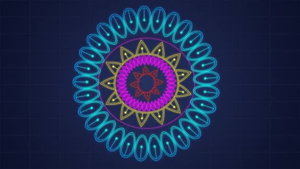 Eenvoudige Kleurrijke Lus Mandala Kaleidoscope Met Camerabeweging Abstract Retro Stijl — Stockvideo