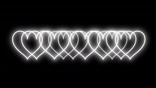 Glödande Neonfärgade Hjärta Spår Animation 60Fps Alfa Kanal Hjärtformade Spår — Stockvideo