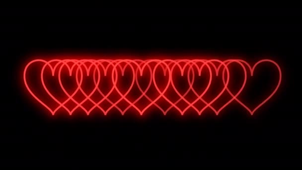 Gloeiende Neon Gekleurde Hartspoor Animatie 60Fps Alpha Kanaal Hartvorm Trail — Stockvideo