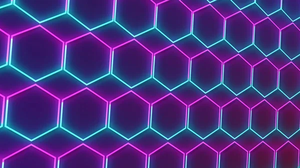 추상적 기하학적 육각형 Trendy Sci Neon Ply 사이버 보호기 용이다 — 스톡 사진