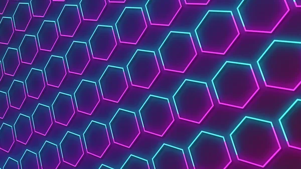 추상적 기하학적 육각형 Trendy Sci Neon Ply 사이버 보호기 용이다 로열티 프리 스톡 사진