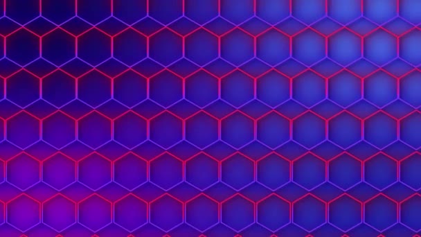 4Kラグジュアリー抽象幾何学未来六角形背景ループ サイバー空間 スクリーンセーバー 壁紙のためのトレンディなSfネオンカラーのバッグ シームレスクリーンで光沢のあるテクノロジー — ストック動画