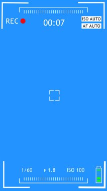 Kamera mobil kayıt ekranı kroma tuşuyla animasyonu örtüyor. DSLR cep telefonu görüntüleme animasyonu. Kameranın ekran arayüzü kaydediliyor. Kamera yeşil ekranda ILLUSTRATION kaydediyor..