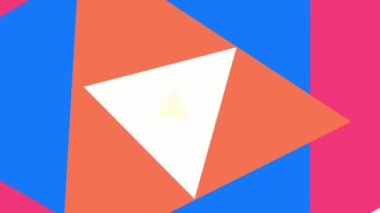 PSYCHEDELIC 3D MOVEMENT: 70s DJ VISUALS - SPIRITUAL GEOMETRY IN VIRTUAL CYBERSPACE. TRENDY INK DOODLE EFFECTS WITH COLOURFUL GLOW AND NEON MASK. STOCK VIDEO. TRIANGLE BURST TRANSITION ELEMENT 4K UHD.