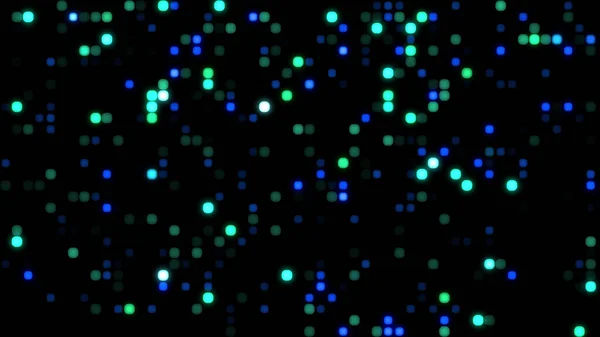 光彩夺目的小点数字景观技术背景3D立方体粒子运动 黑暗技术在网格中点亮随机点 大数据 机器学习 虚拟空间 — 图库照片