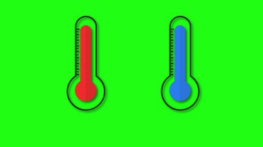 Yeşil ekran termometre 2D animasyon. Basit sıcaklık artışı animasyon sıcaklığı ölçüm grafiği. Merkür cam termometresi.
