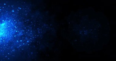 Mavi renkli su altı toz tanecikleri, halka ışık altında hareket ediyorlar, küçük kaynak 4K Stok görüntüsü. Parçacıklar lüks, kaliteli, düztaban. Parıltılı ödül tozu, kuyruk dalgası, peri tozu..