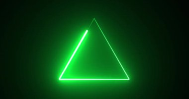 4K neon parlayan üçgen döngü arka plan hareketi hızlı fütüristik teknoloji bg. Kusursuz 3D rendelenmiş modaya uygun neon üçgen görüntüler 4096x2160. Konser toplantısı slayt gösterisi arkaplanı.