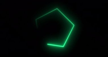 Hızlı hareket eden altıgen neon ışıkları 4K 'de retro stil fütüristik teknoloji hareketi grafiği. Hexagon ışıkları 4096x2160 'da hareket ediyor. UHD 'de siyah arkaplan üzerinde parlak renkli hareket eden neon ışığı.