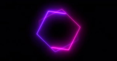 Hızlı hareket eden altıgen neon ışıkları 4K 'de retro stil fütüristik teknoloji hareketi grafiği. Hexagon ışıkları 4096x2160 'da hareket ediyor. UHD 'de siyah arkaplan üzerinde parlak renkli hareket eden neon ışığı.