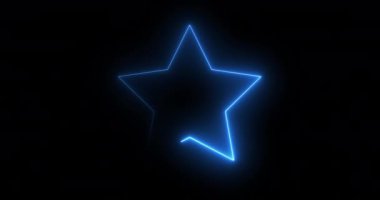 Vj loop disko ve kulüp bg için 4096x2160 'da neon yıldız hareketli ışık animasyonu. Siyah arkaplan yıldızı Neon Motion grafiği. Bayram kutlaması için göz kamaştırıcı bir arkaplan. Sahne ışığı yıldız videosu.