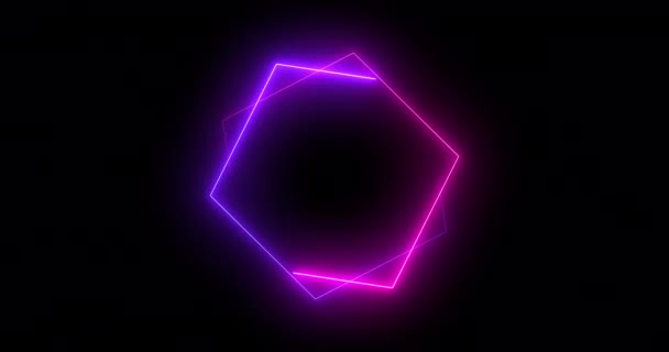 快速移动的六角形霓虹灯复古风格的前瞻性技术动作图形在4K 六边形灯在4096X2160中移动动画 Uhd中黑色背景上明亮的彩色移动霓虹灯 — 图库视频影像