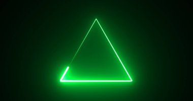 Neon parlayan üçgen arka plan hareketi grafik hızlı fütüristik teknoloji bg. Kusursuz 3D render modaya uygun neon üçgen. Konser toplantısı slayt gösterisi arka planı. Görüntü.
