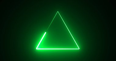 Neon parlayan üçgen arka plan hareketi grafik hızlı fütüristik teknoloji bg. Kusursuz 3D render modaya uygun neon üçgen. Konser toplantısı slayt gösterisi arka planı. Görüntü.
