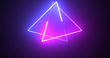 Neon parlayan üçgen arka plan hareketi grafik hızlı fütüristik teknoloji bg. Kusursuz 3D render modaya uygun neon üçgen. Konser toplantısı slayt gösterisi arka planı. Görüntü.