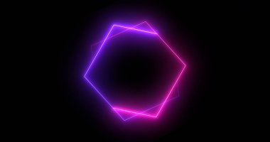 Hızlı hareket eden altıgen neon ışıklar retro-stil fütüristik teknoloji. Altıgen ışıklar animasyonu harekete geçiriyor. Siyah arkaplanda parlak renkli hareket eden neon ışığı.