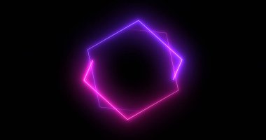 Hızlı hareket eden altıgen neon ışıklar retro-stil fütüristik teknoloji. Altıgen ışıklar animasyonu harekete geçiriyor. Siyah arkaplanda parlak renkli hareket eden neon ışığı.