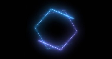 Hızlı hareket eden altıgen neon ışıklar retro-stil fütüristik teknoloji. Altıgen ışıklar animasyonu harekete geçiriyor. Siyah arkaplanda parlak renkli hareket eden neon ışığı.