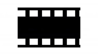 Animasyon Film makarası kaseti 4K yeşil ekran arka planında hareket grafiği oluşturuyor. Makara simgesi animasyonu. UHD 'de yatay film karesi canlandırması. 