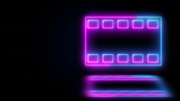 Neon Film Frame Strip Tape Animatie Zwarte Achtergrond Animated Retro — Stockvideo