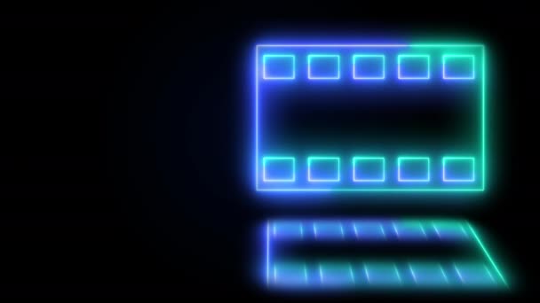 Neon Film Frame Strip Tape Animatie Zwarte Achtergrond Animated Retro — Stockvideo