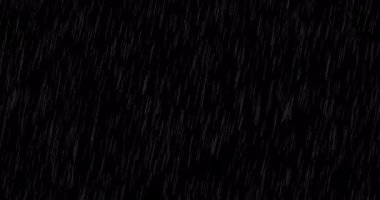 4K Sinematik Gerçekçi yağmur animasyonu alfa luma matte arka planı ile örtüşür. Şiddetli yağmur fırtınası, dikişsiz döngü animasyonu. Gerçeküstü yağmur damlaları düşen gök gürültüsü örtüsü. Siyah bg üzerinde yağmur damlaları.