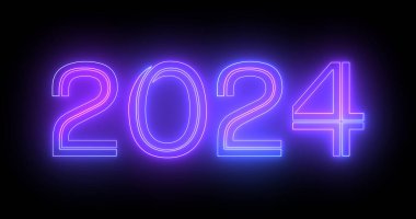 2024 Mutlu Yeni Yıl Elektrikli parlak tipografi dekorasyonu floresan bg. 2024 Black Bg için çizgi hareketli fütüristik afiş arkaplanı. Neon gece kulübü tabelası Yeni yıl arifesi için bg.