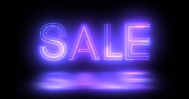 İndirimli animasyon neon metin tipografisi arkaplanı siyah. İşletmeler, dükkanlar, perakendeciler, mağazalar, geçiş izni, pazarlar için indirimli reklam pankartı tasarımı. Hafta sonu gece hayatı şablonu..
